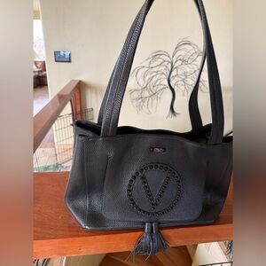 Valentino By Mario Valentino Estelle Rock Leather Tote, Black